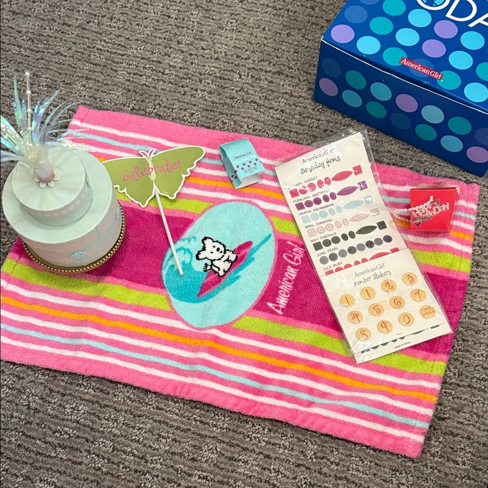 American Girl Pink and Blue Party Cake Toppers